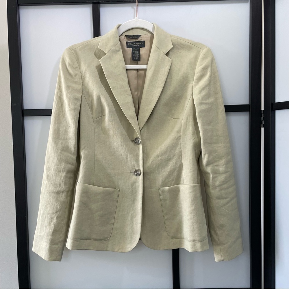 [0] Banana Republic Stretch Beige Linen & Rayon Blend Blazer Made In Italy - Picture 3 of 10